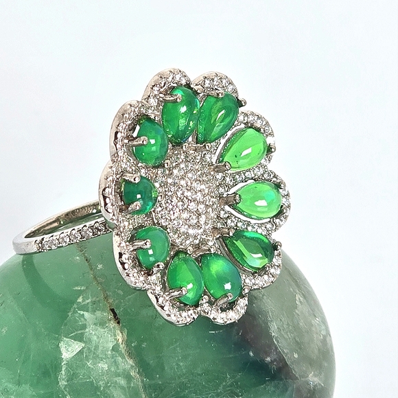 Natural Clarity Enhanced Green Fire Opal 6x4mm 925 Sterling Silver Ring Sz 7.75 - Picture 5 of 10